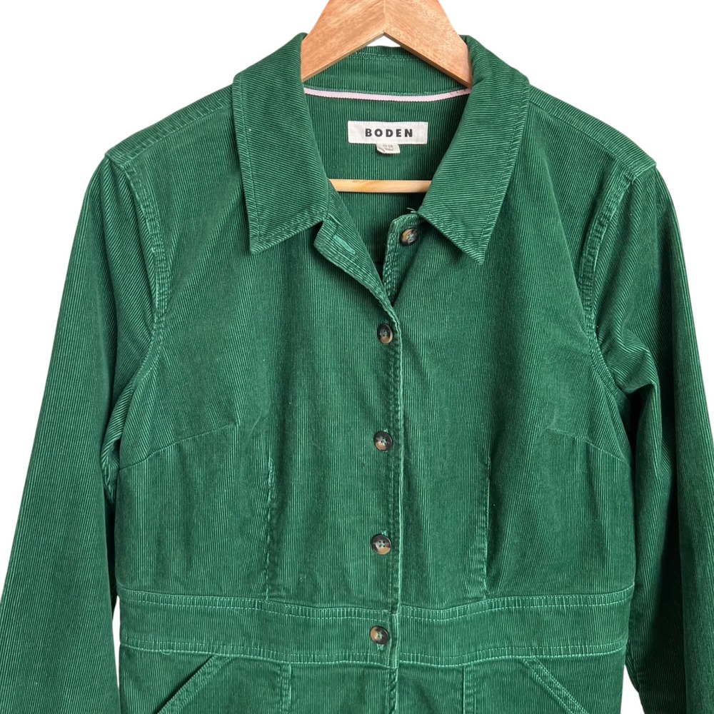 Boden Flora Dark Green Cord Button Long Sleeve Shirt Dress SZ 10R Fall Corduroy - Picture 4 of 13